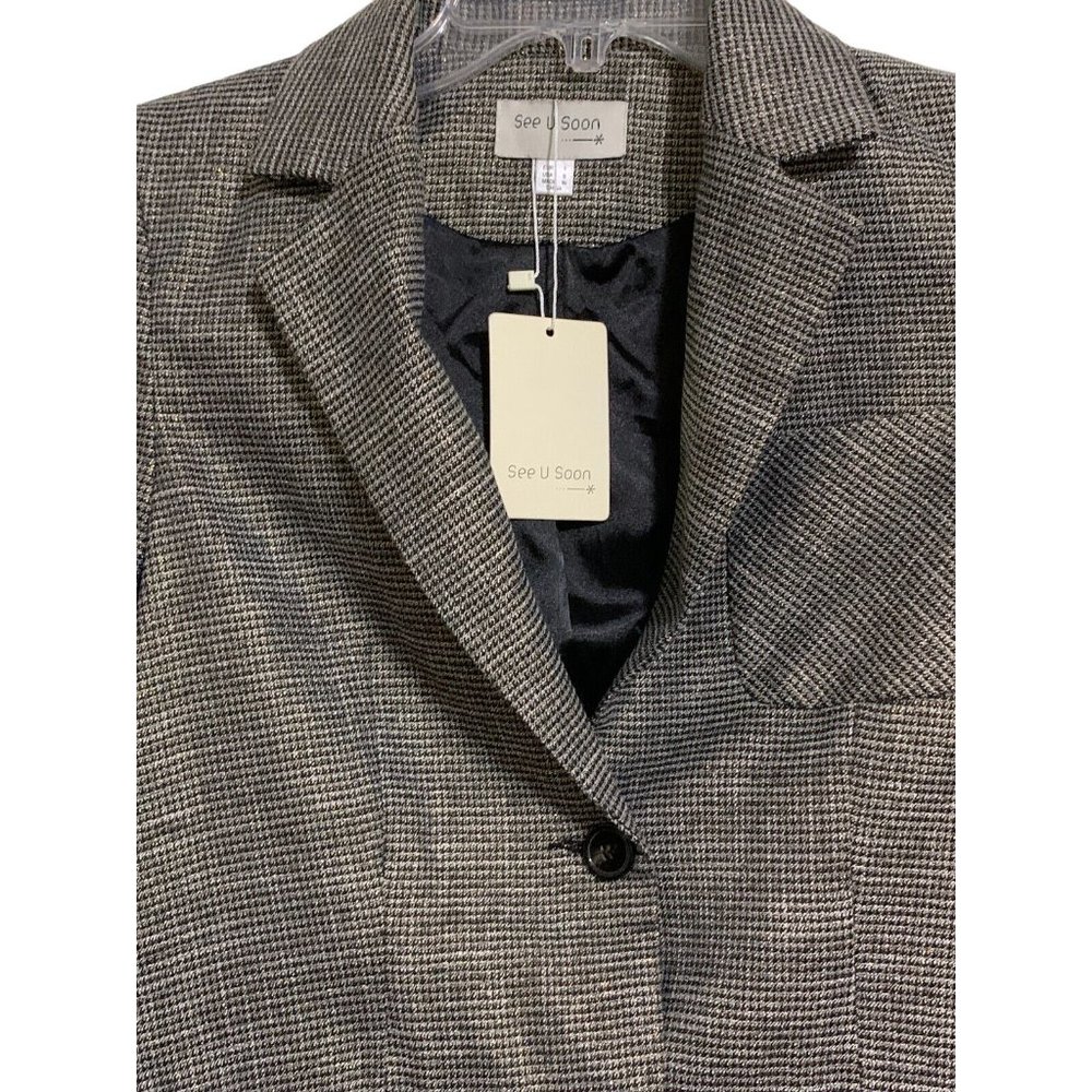 See U Soon Blazer Jacket Women's Size Small Black Gray Plaid Two Button - Picture 2 of 11